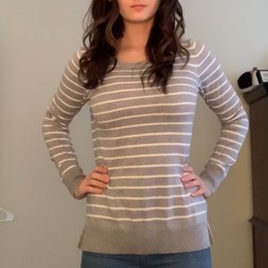 Light gray and white striped sweater